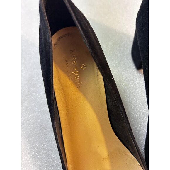 Kate Spade Fringe Block Heel Pumps Old Money Classic Black Suede Shoes 8.5 M - Picture 6 of 6